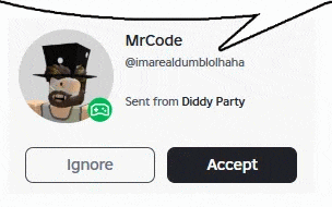 a screenshot of a person 's profile with a button that says accept and ignore .
