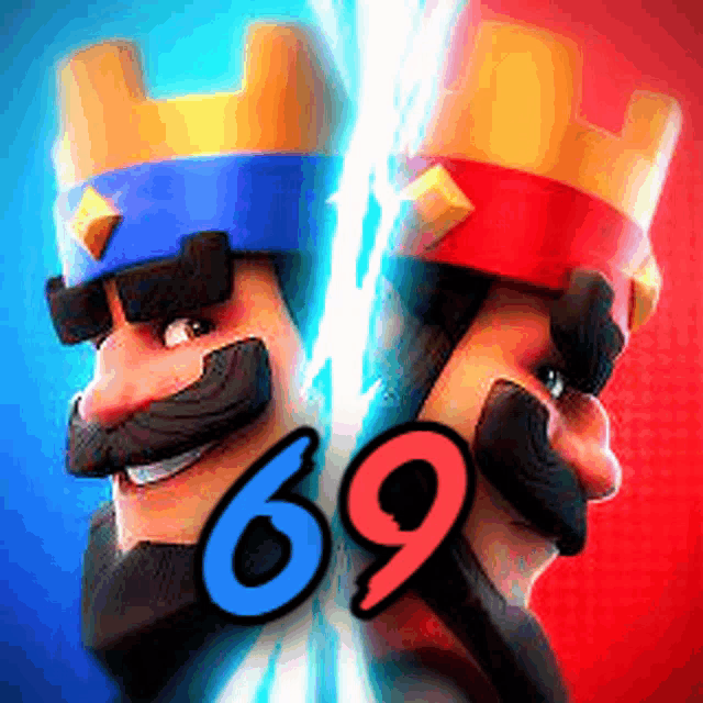 two cartoon characters with crowns on their heads and the number 69 on the bottom