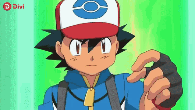 a cartoon character named ash is pointing at the camera with a diva logo in the background