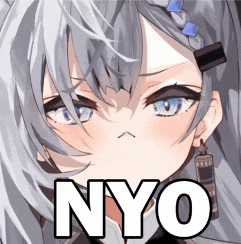 a close up of a girl with the word nyo written on it