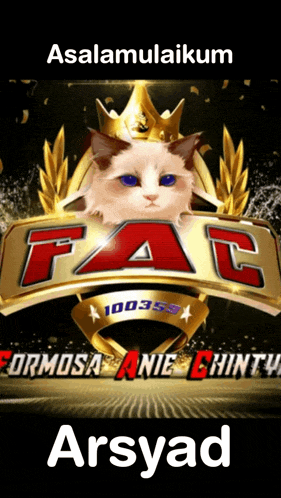 a cat with a crown on its head is on a sign that says arsad