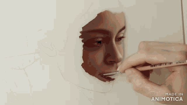 a person is painting a woman 's face with a brush made in animatica