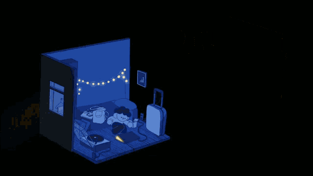 an isometric illustration of two rooms with a christmas tree