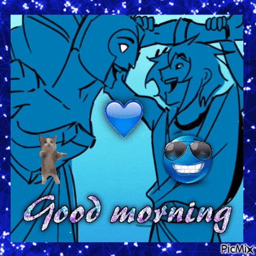 a picture of a man and a cat with the words good morning