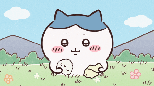 a cartoon drawing of a cat with a blue hat