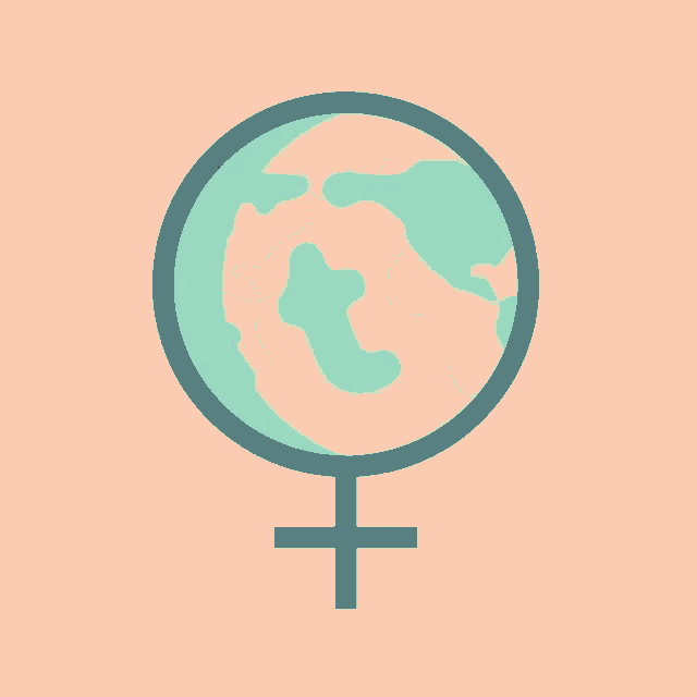 a female symbol with a globe inside of it on a pink background