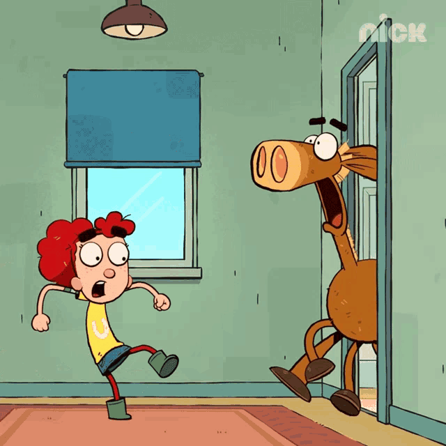 a cartoon of a boy and a horse with the nick logo on the bottom