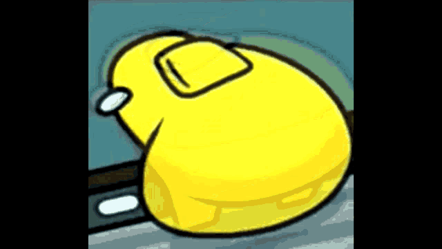 a yellow among us character is laying down on the ground .