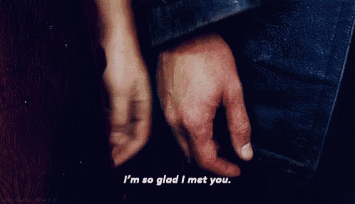 a close up of a person 's hand with the words i 'm so glad i met you written on it