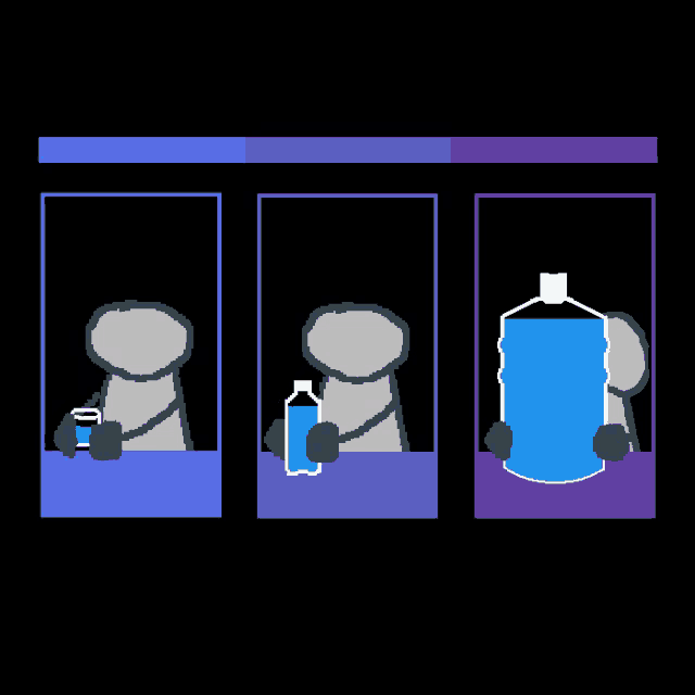 a cartoon of a person holding a blue bottle of water