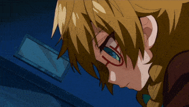 a girl with glasses has a letter h on her forehead