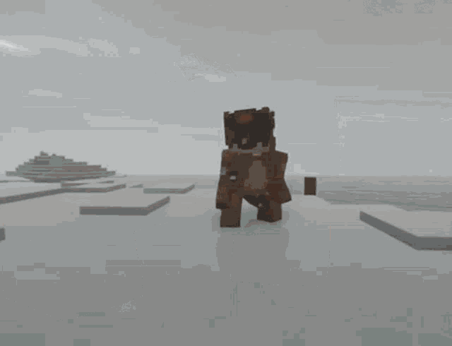 a close up of a minecraft character walking on ice .