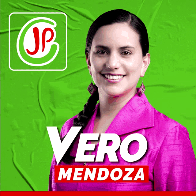 a poster for vero mendoza shows a woman in a pink suit