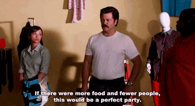 a man with a mustache says if there were more food and fewer people