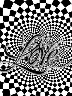 the word love is on a checkered background