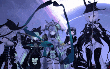 a group of anime characters are standing next to each other with one wearing a hat that says ' a ' on it