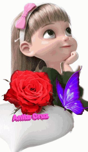 a picture of a girl with roses and butterflies with the name anita cruz