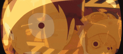 a close up of a cartoon character 's face with the letter n visible in the background