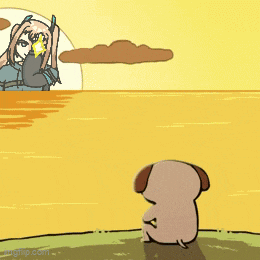 a cartoon of a dog looking at a woman with a star on her head