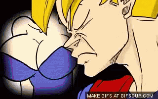 a cartoon of a man kissing a woman 's breast with a black background .