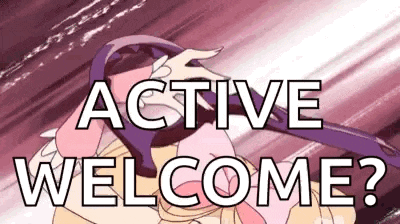a cartoon character is standing in front of a sign that says active welcome .