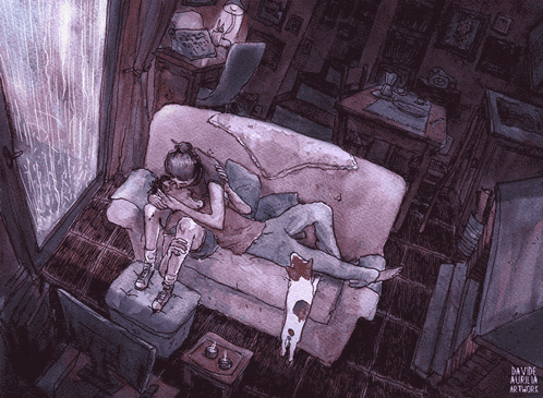 a drawing of a man and woman laying on a couch by davide aurelia