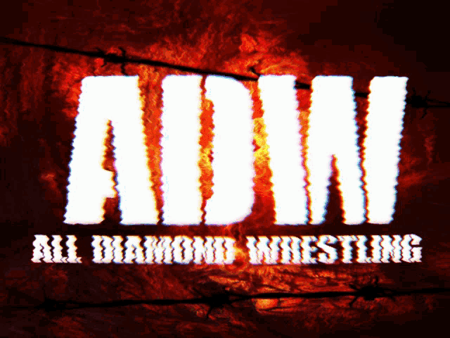 a poster for all diamond wrestling with barbed wire behind it