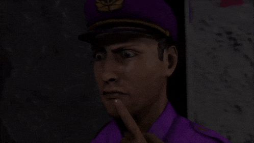 a man in a purple uniform is making a funny face .