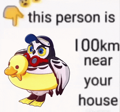 a cartoon of an owl with a duck in its beak and the words this person 41 km near you