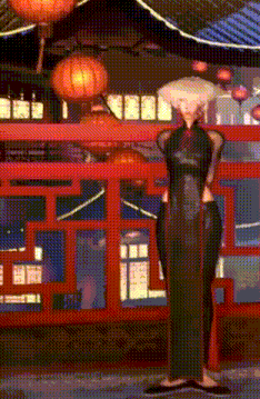 a woman in a black dress is standing in front of a red fence