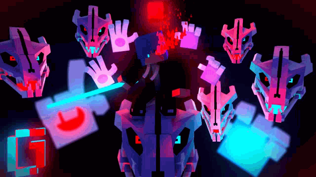 a cartoon character with a sword is surrounded by glowing skulls