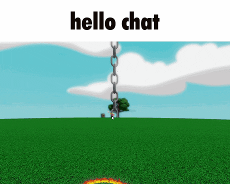 a cartoon drawing of a field with the words hello chat above it