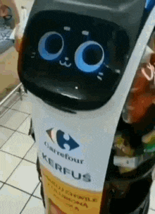a robot standing next to a bottle of carrefour kerfus