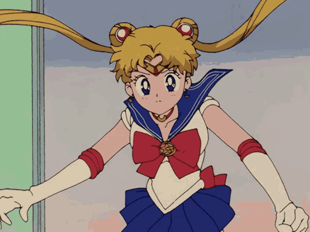 a cartoon of a girl in a sailor suit with a bow