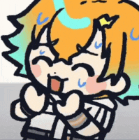 a cartoon drawing of a girl with orange hair and blue highlights