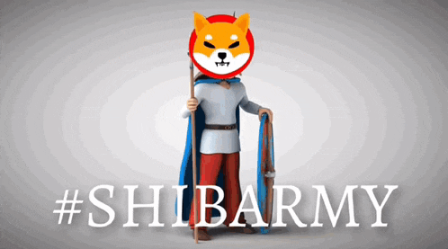a cartoon character with a shiba in his head holding a sword