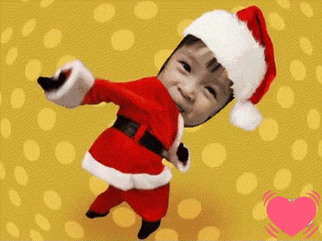 a picture of a child dressed in a santa suit with the words xmas me here written below it