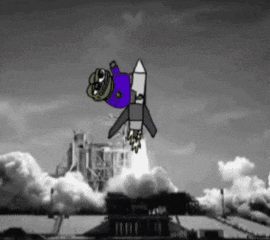 a black and white drawing of a rocket launching into space