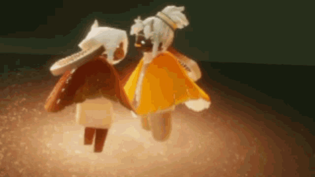 a couple of people standing next to each other holding hands in a video game .