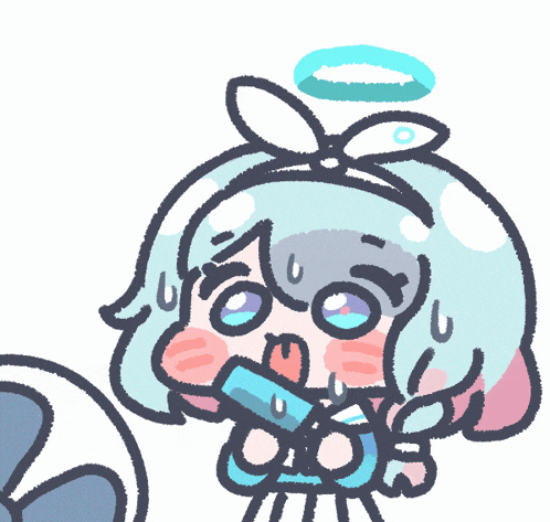 a drawing of a girl with blue hair and a halo on her head