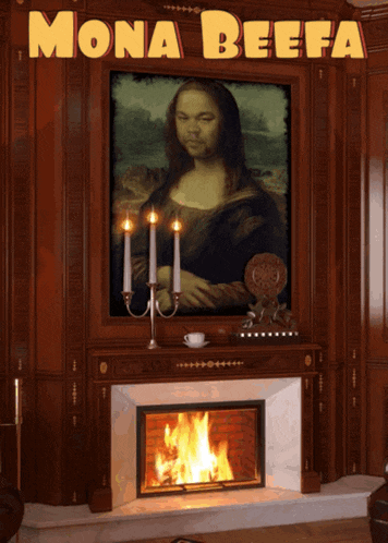 a painting of mona lisa with the words mona beefa written above it