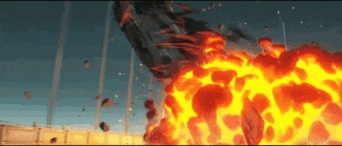 a computer generated image of a car exploding on a bridge with a caption that says somewhere else