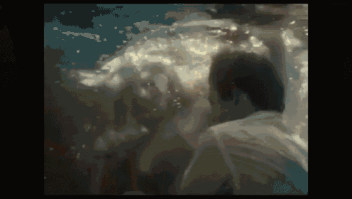 a man in a white shirt is swimming underwater with a woman .