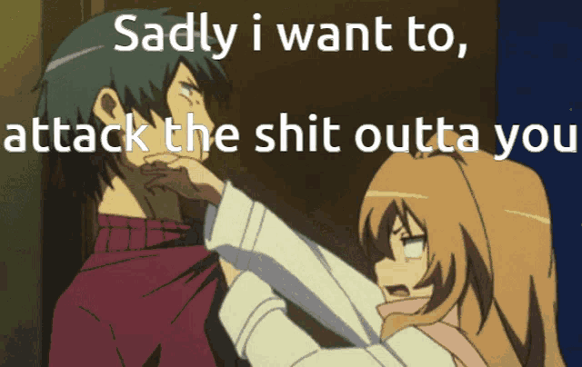 sadly i want to attack the shit outta you is written on a picture