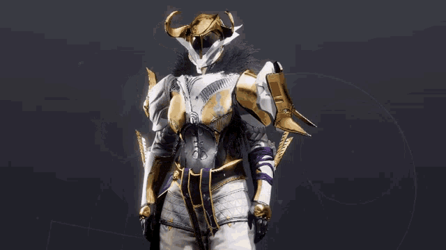 a person in armor with horns and a sword