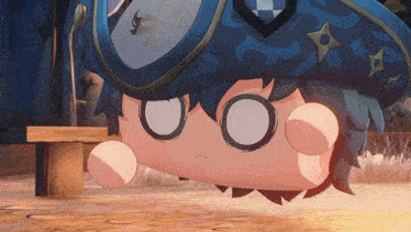 a cartoon character wearing a blue hat with a ninja symbol on it