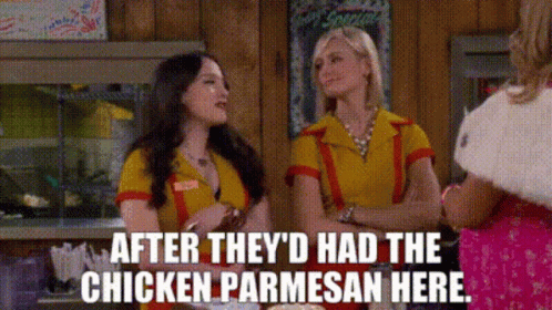 2broke Girls Max Black GIF - 2broke Girls Max Black After Theyd Had The Chicken Parmesan Here GIFs