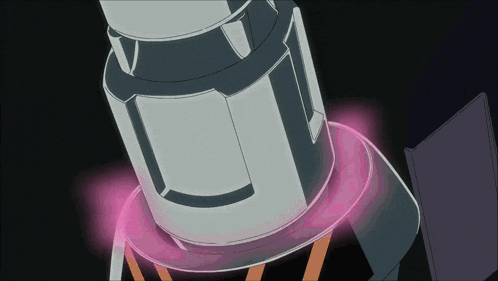 a cartoon drawing of a rocket with a pink glowing ring around it