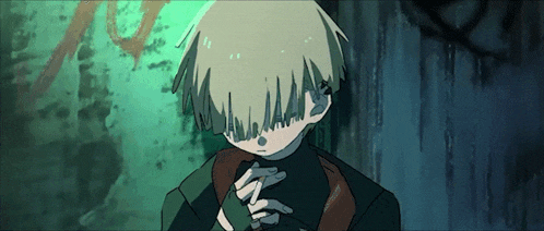 a cartoon of a boy with a green background covering his face .