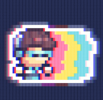 a pixel art image of a person wearing a hat and glasses